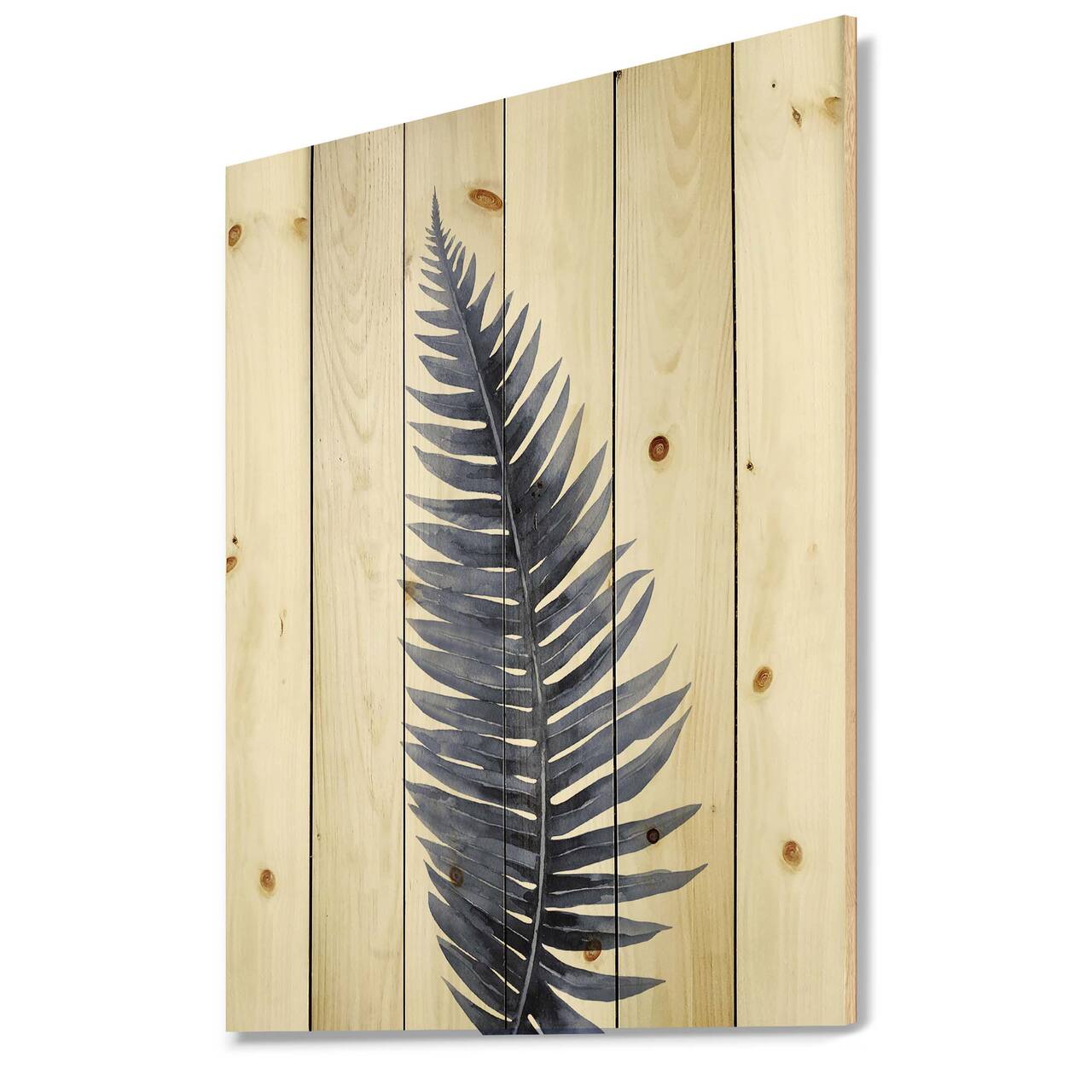 Designart - Tropical Blue Watercolour Leaves II - Bohemian & Eclectic Print on Natural Pine Wood